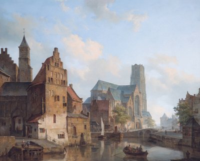 A View of the Delftse Vaart and Saint Laurens Church, Rotterdam by Cornelis Springer